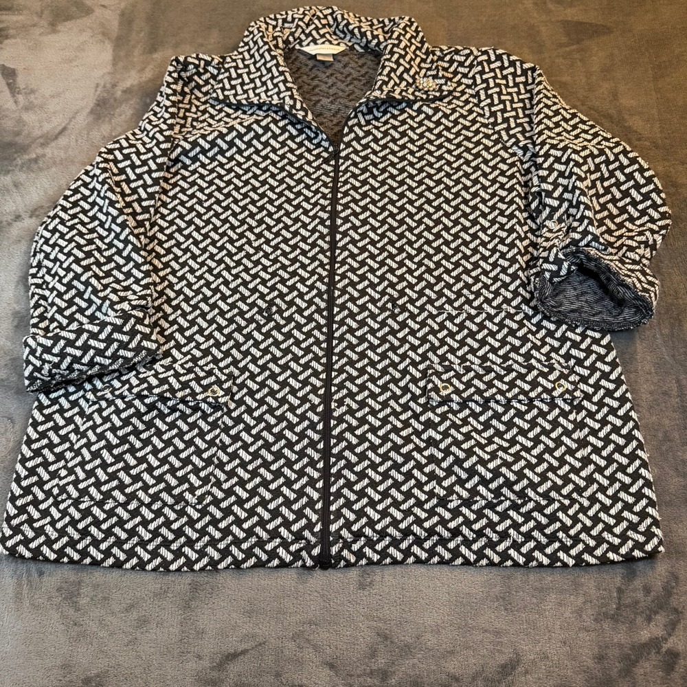Christopher & Banks Black White Geometric Zip Up Jacket Women's Extra Large XL